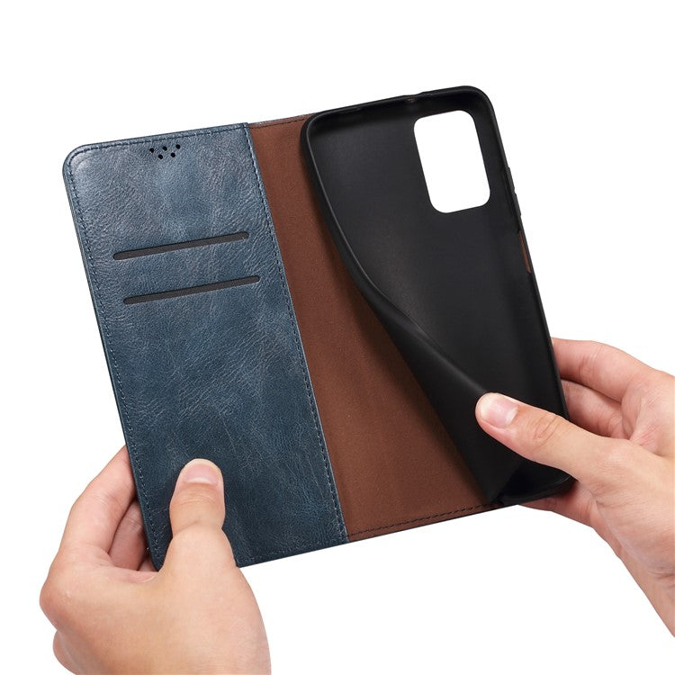 Magnetic Absorption Waxy Crazy Horse Texture PU Leather Wallet Case Stand Phone Cover for Oppo A35/A15/A15s - Blue