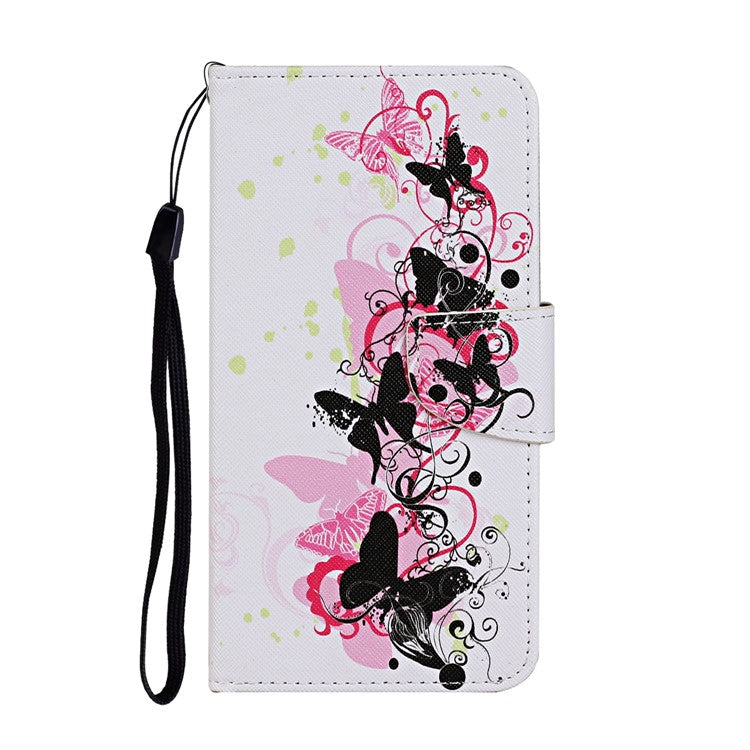 Cross Texture Cover PU Leather Stand Pattern Printing Wallet Case with Handy Strap for vivo Y21 / Y21s / Y33s - Four Butterflies