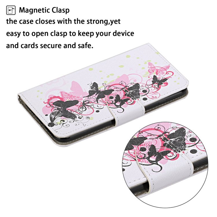 Cross Texture Cover PU Leather Stand Pattern Printing Wallet Case with Handy Strap for vivo Y21 / Y21s / Y33s - Four Butterflies
