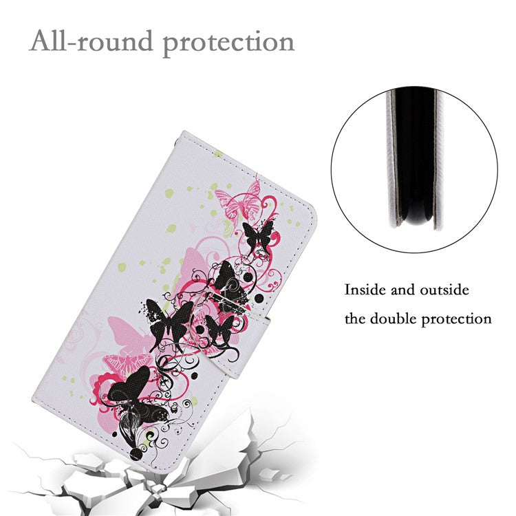 Cross Texture Cover PU Leather Stand Pattern Printing Wallet Case with Handy Strap for vivo Y21 / Y21s / Y33s - Four Butterflies
