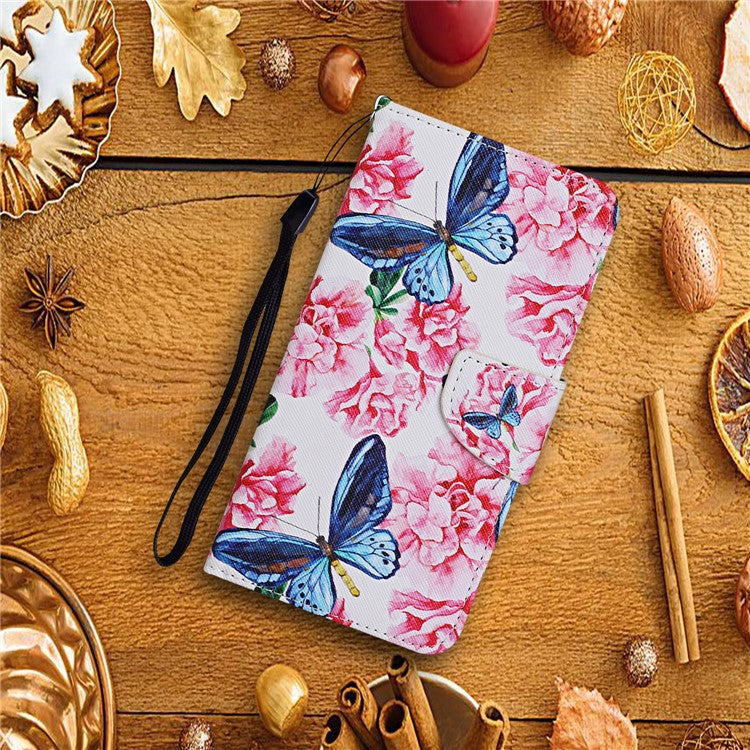 Cross Texture Cover PU Leather Stand Pattern Printing Wallet Case with Handy Strap for vivo Y21 / Y21s / Y33s - Butterflies and Flowers