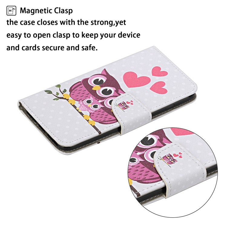Cross Texture Cover PU Leather Stand Pattern Printing Wallet Case with Handy Strap for vivo Y21 / Y21s / Y33s - Owl Family