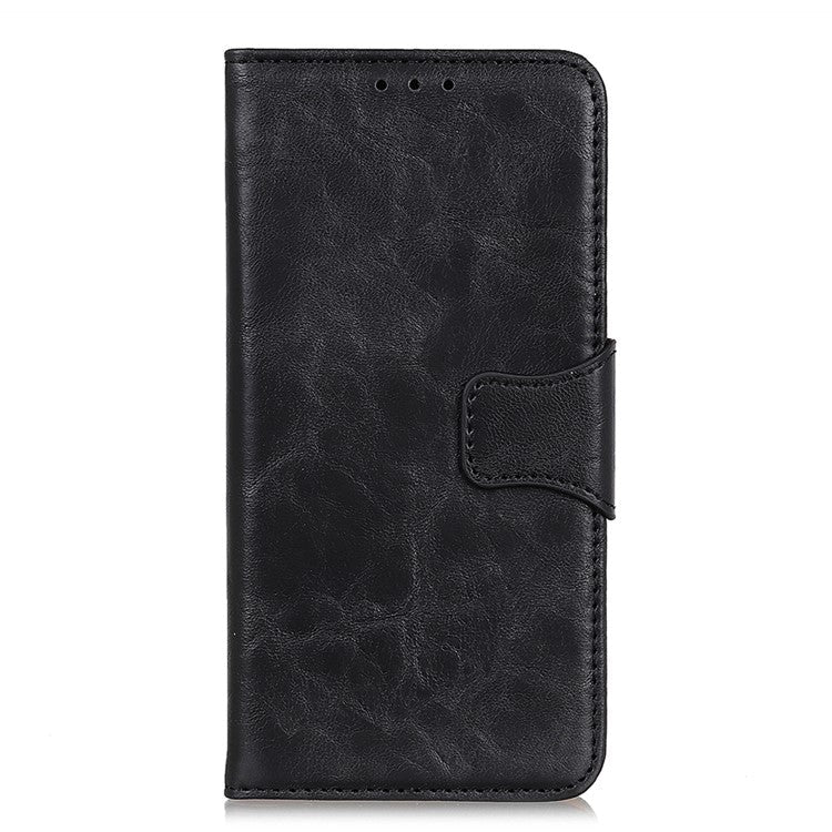 Scratch-resistant Drop-proof Crazy Horse Texture Split Leather + TPU Phone Cover Stand Case with Wallet for Oppo Reno7 5G (China) - Black