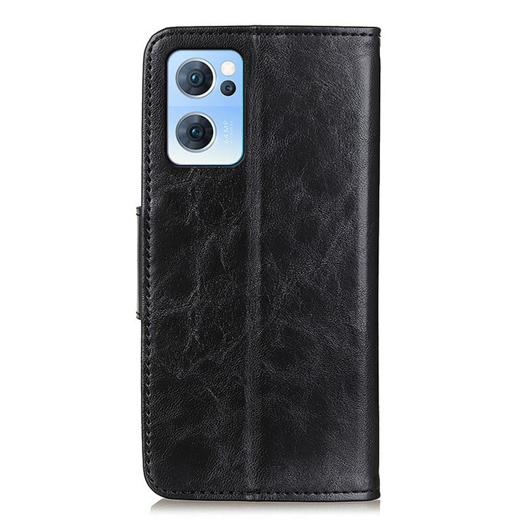 Scratch-resistant Drop-proof Crazy Horse Texture Split Leather + TPU Phone Cover Stand Case with Wallet for Oppo Reno7 5G (China) - Black