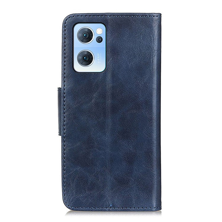 Scratch-resistant Drop-proof Crazy Horse Texture Split Leather + TPU Phone Cover Stand Case with Wallet for Oppo Reno7 5G (China) - Blue