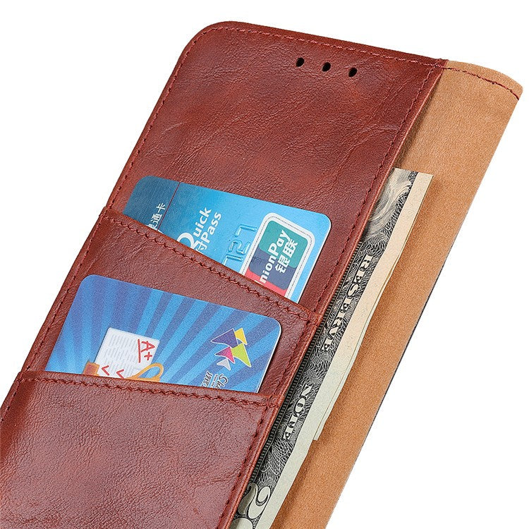 Scratch-resistant Drop-proof Crazy Horse Texture Split Leather + TPU Phone Cover Stand Case with Wallet for Oppo Reno7 5G (China) - Brown