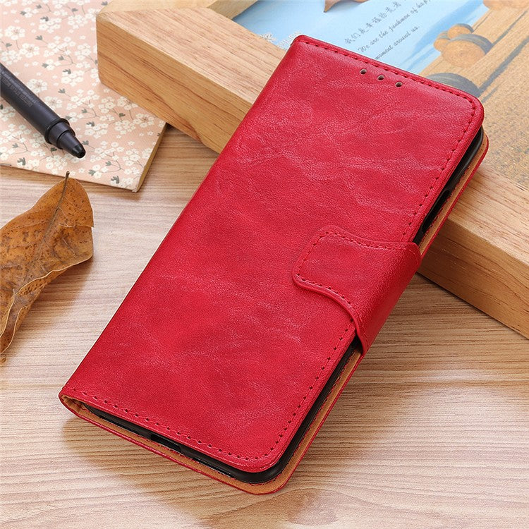 Scratch-resistant Drop-proof Crazy Horse Texture Split Leather + TPU Phone Cover Stand Case with Wallet for Oppo Reno7 5G (China) - Red