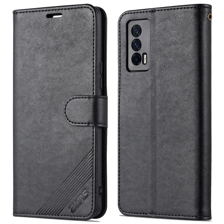 AZNS Textured Leather Case Stand Wallet All-round Protection Phone Cover for vivo iQOO Neo5 - Black