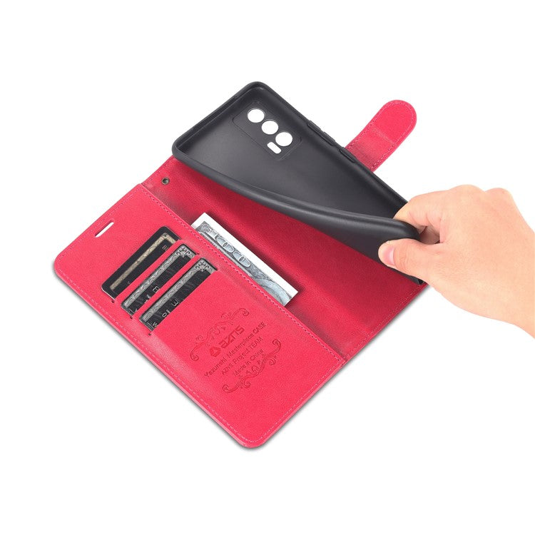 AZNS Textured Leather Case Stand Wallet All-round Protection Phone Cover for vivo iQOO Neo5 - Red
