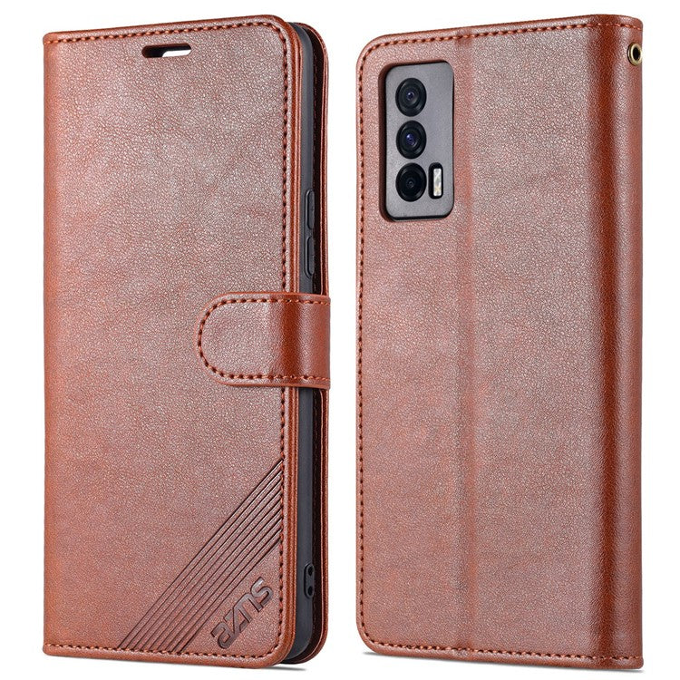AZNS Textured Leather Case Stand Wallet All-round Protection Phone Cover for vivo iQOO Neo5 - Brown