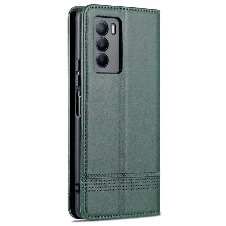 AZNS Wallet Stand Phone Case TPU Interior PU Leather Magnetic Absorption Flip Cover for vivo T1 5G - Blackish Green