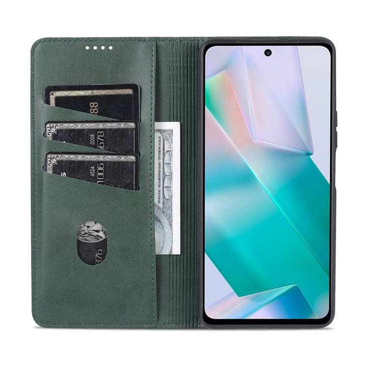 AZNS Wallet Stand Phone Case TPU Interior PU Leather Magnetic Absorption Flip Cover for vivo T1 5G - Blackish Green