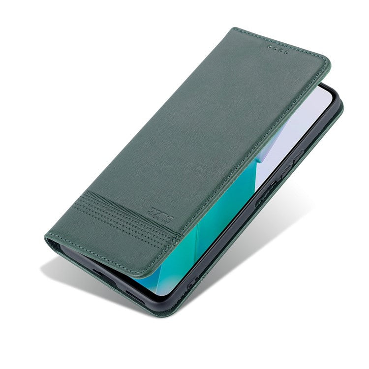 AZNS Wallet Stand Phone Case TPU Interior PU Leather Magnetic Absorption Flip Cover for vivo T1 5G - Blackish Green