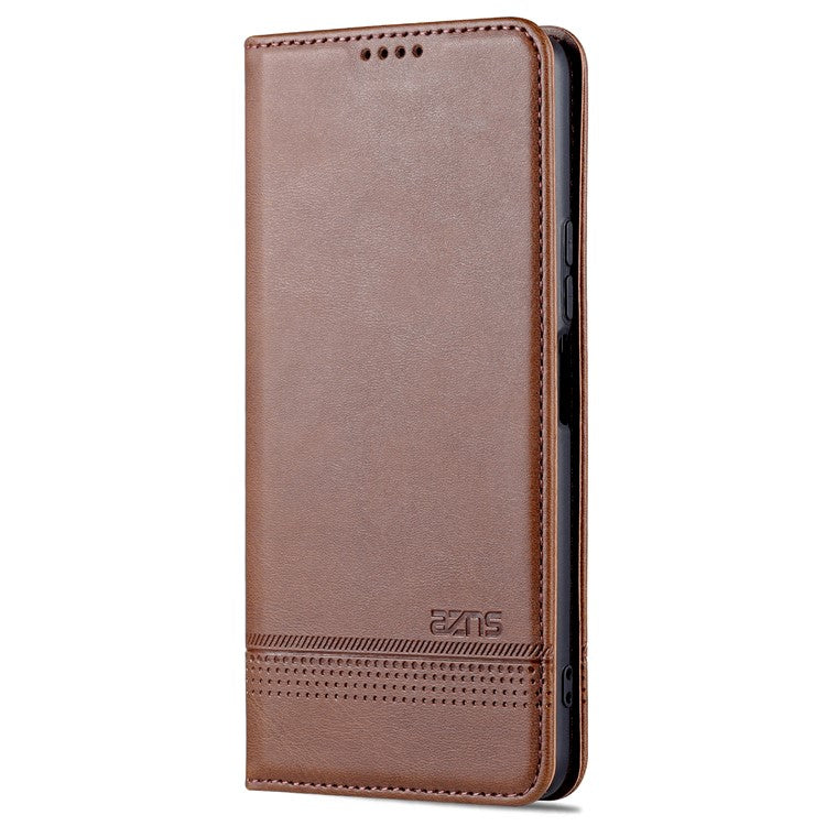AZNS Wallet Stand Phone Case TPU Interior PU Leather Magnetic Absorption Flip Cover for vivo T1 5G - Coffee