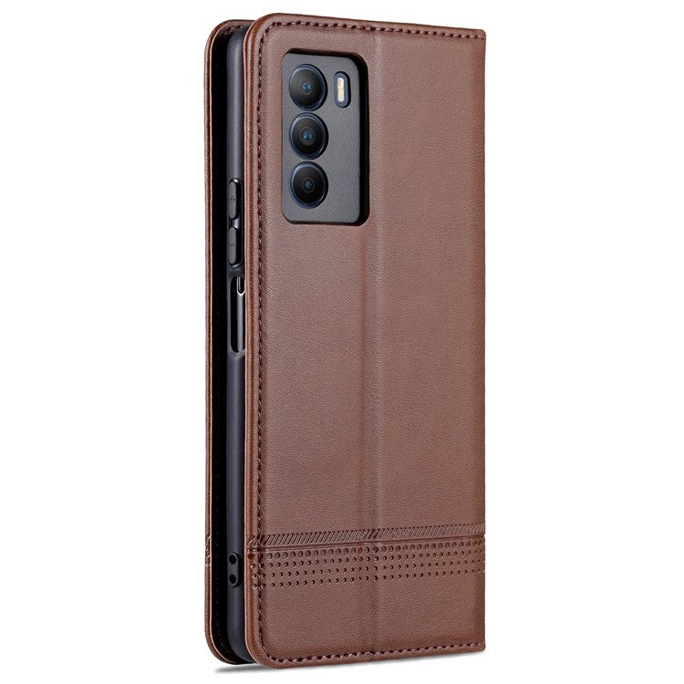 AZNS Wallet Stand Phone Case TPU Interior PU Leather Magnetic Absorption Flip Cover for vivo T1 5G - Coffee