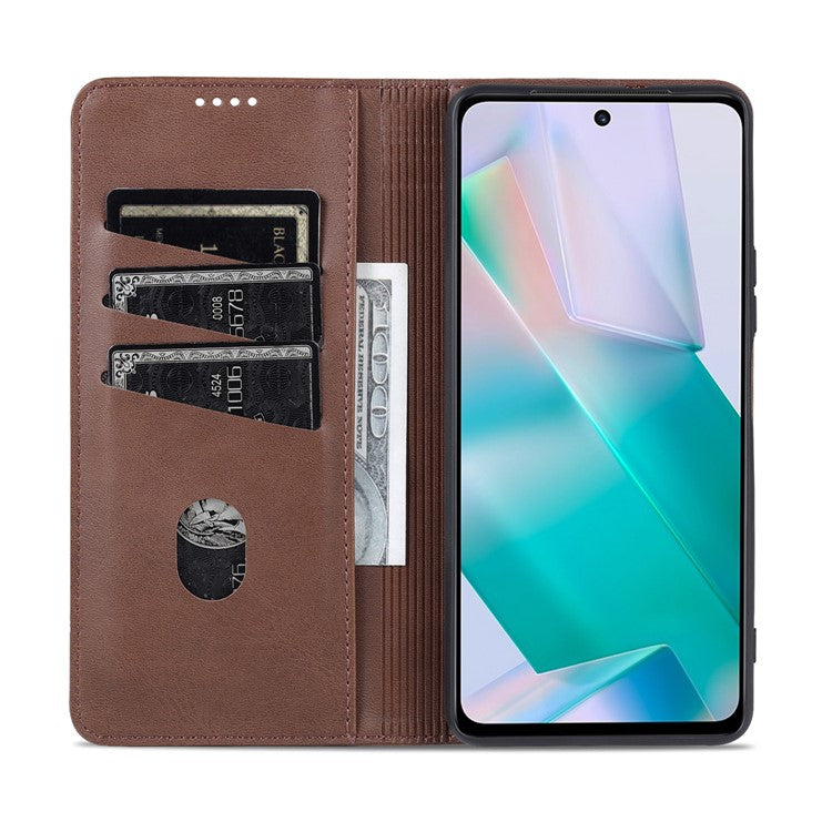 AZNS Wallet Stand Phone Case TPU Interior PU Leather Magnetic Absorption Flip Cover for vivo T1 5G - Coffee