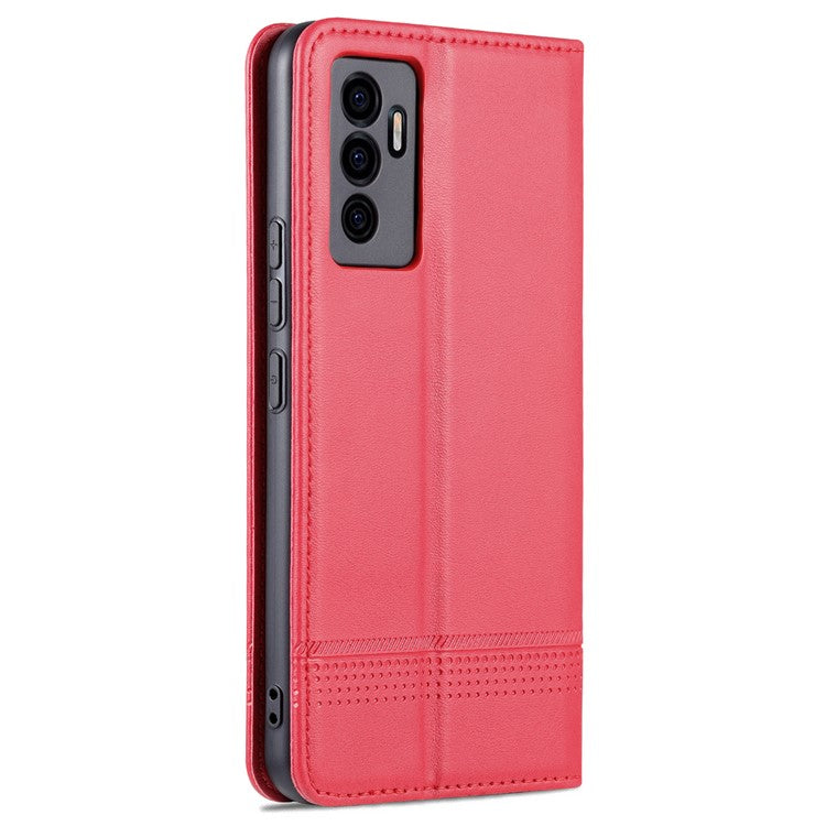 AZNS Book Stand PU Leather Phone Case Magnetic Auto-absorbed Wallet Flip Cover for vivo S10e / V23e 4G - Red