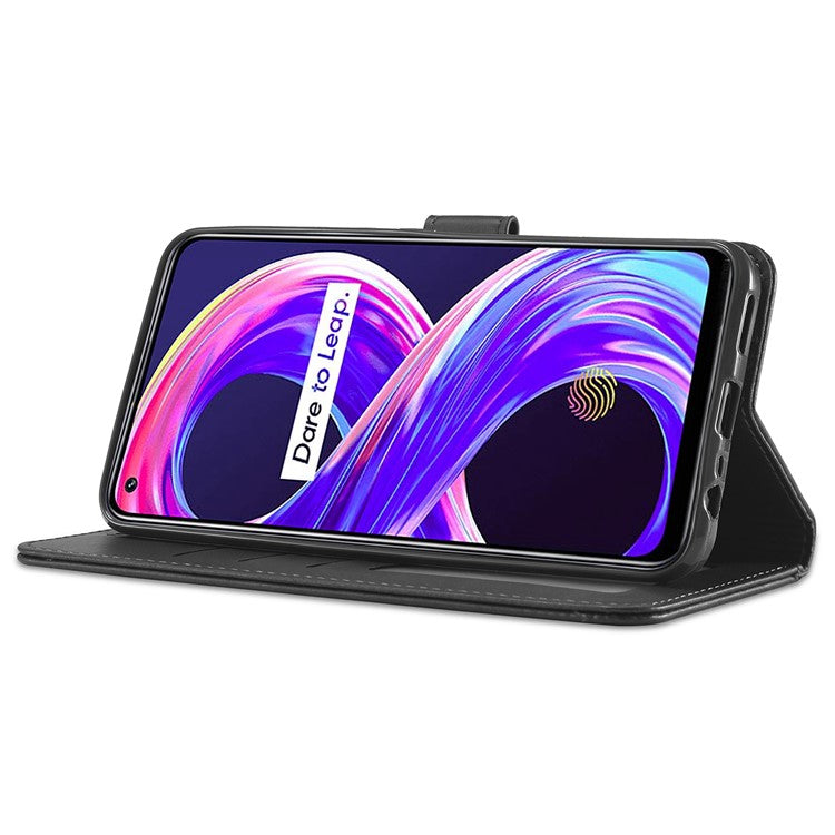 LC.IMEEKE PU Leather Flip Folio Stand Case Shockproof Wallet Phone Case Cover for Realme 8i/Narzo 50 4G - Black