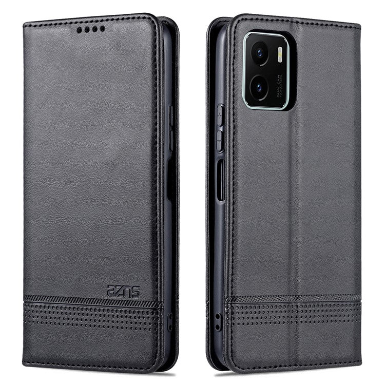 AZNS Magnetic Absorption PU Leather Flip Cover Stand Protective Wallet Phone Case for vivo Y15s / Y15a - Black