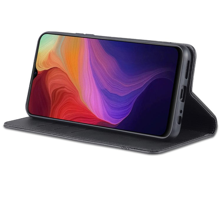 AZNS Magnetic Absorption PU Leather Flip Cover Stand Protective Wallet Phone Case for vivo Y15s / Y15a - Black