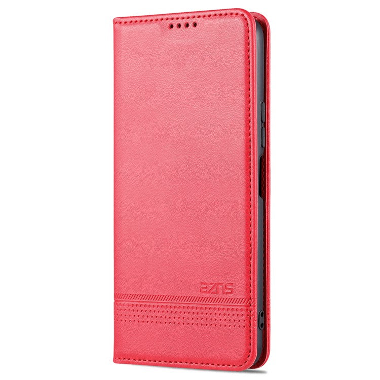AZNS Magnetic Absorption PU Leather Flip Cover Stand Protective Wallet Phone Case for vivo Y15s / Y15a - Red