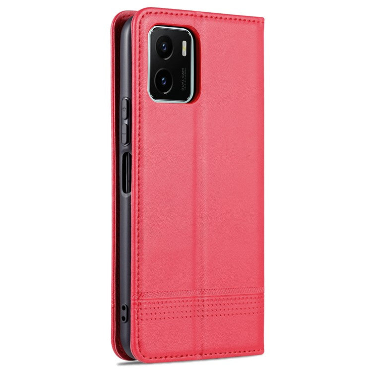 AZNS Magnetic Absorption PU Leather Flip Cover Stand Protective Wallet Phone Case for vivo Y15s / Y15a - Red