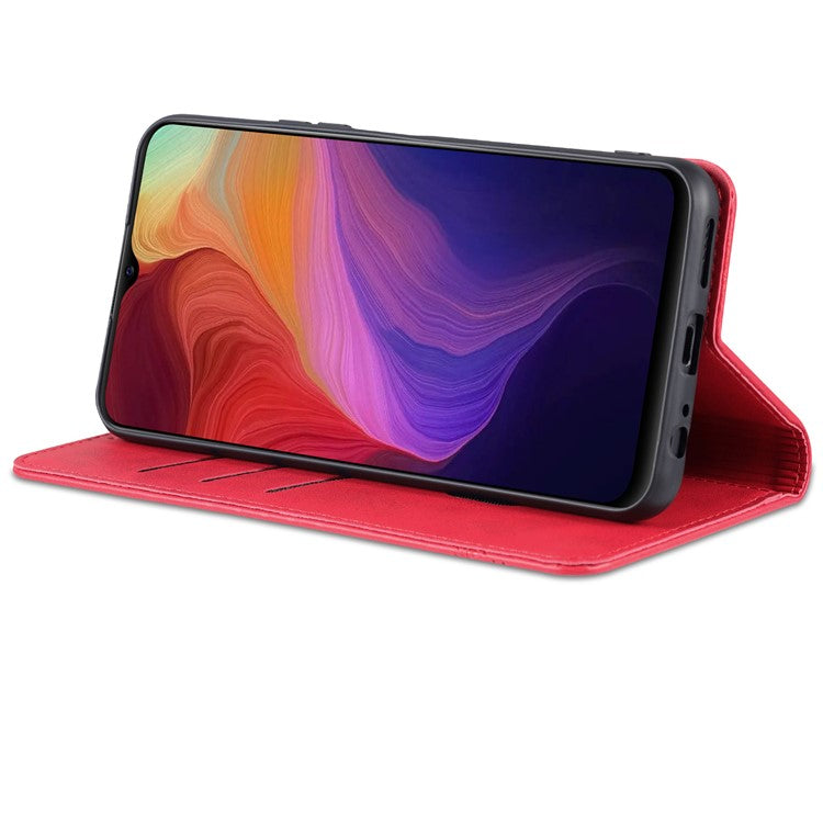 AZNS Magnetic Absorption PU Leather Flip Cover Stand Protective Wallet Phone Case for vivo Y15s / Y15a - Red