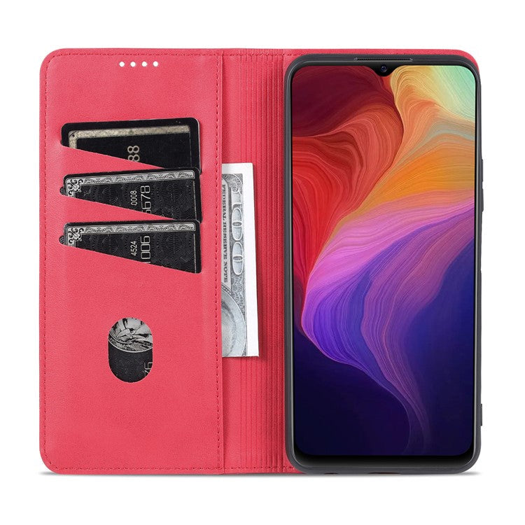 AZNS Magnetic Absorption PU Leather Flip Cover Stand Protective Wallet Phone Case for vivo Y15s / Y15a - Red