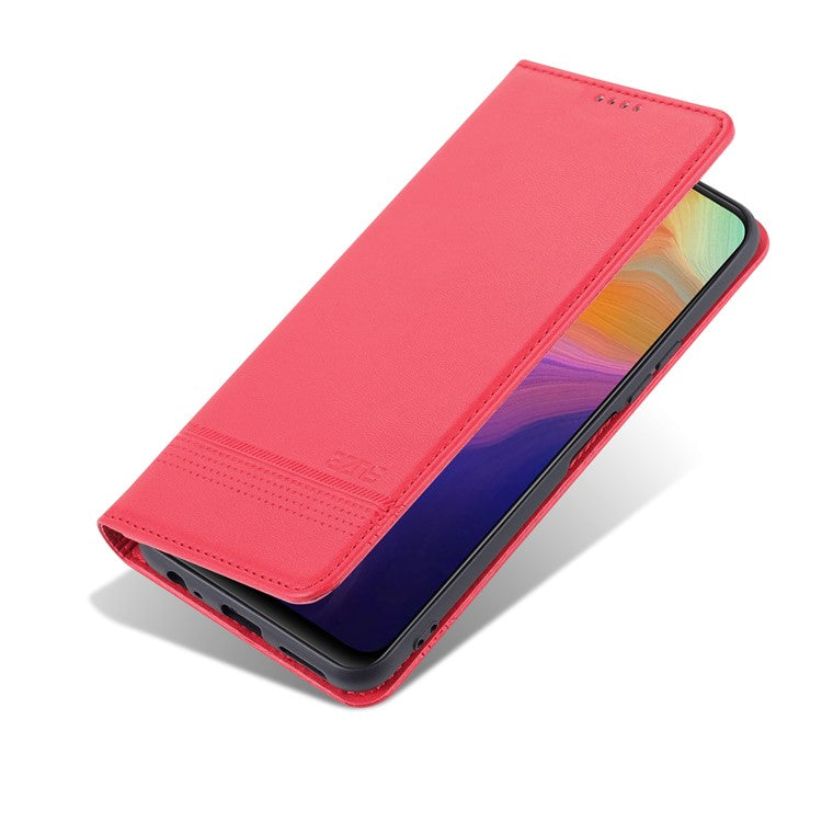 AZNS Magnetic Absorption PU Leather Flip Cover Stand Protective Wallet Phone Case for vivo Y15s / Y15a - Red