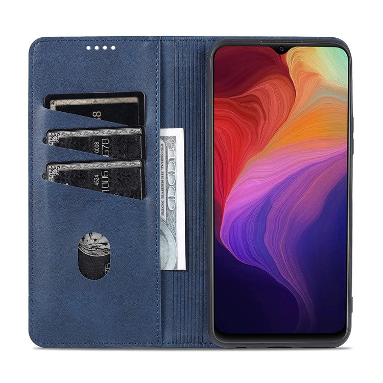 AZNS Magnetic Absorption PU Leather Flip Cover Stand Protective Wallet Phone Case for vivo Y15s / Y15a - Dark Blue
