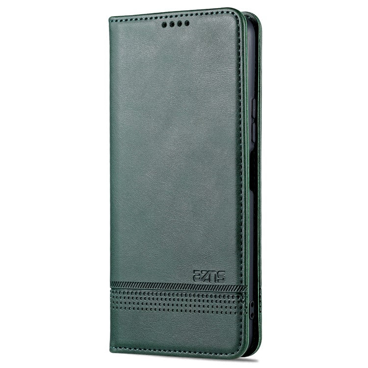 AZNS Magnetic Absorption PU Leather Flip Cover Stand Protective Wallet Phone Case for vivo Y15s / Y15a - Blackish Green