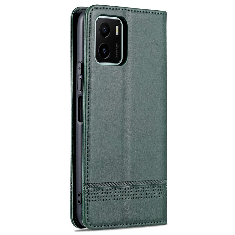 AZNS Magnetic Absorption PU Leather Flip Cover Stand Protective Wallet Phone Case for vivo Y15s / Y15a - Blackish Green