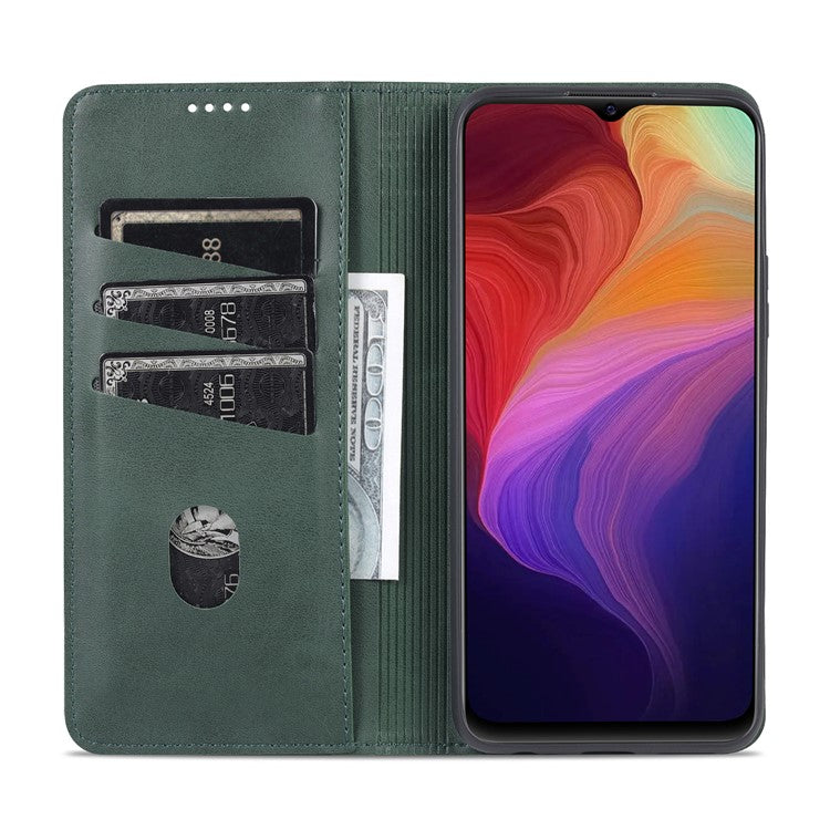 AZNS Magnetic Absorption PU Leather Flip Cover Stand Protective Wallet Phone Case for vivo Y15s / Y15a - Blackish Green