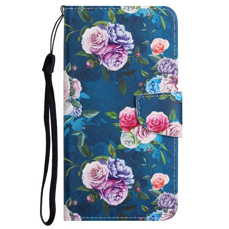 Cross Texture Pattern Printing Phone Case Stand Wallet Shockproof Leather Cover with Wrist Strap for Realme C21 - Fluorescent Rose