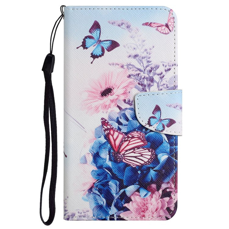 Cross Texture Pattern Printing Phone Case Stand Wallet Shockproof Leather Cover with Wrist Strap for Realme C21 - Purple Butterfly
