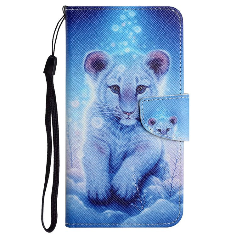 Cross Texture Pattern Printing Phone Case Stand Wallet Shockproof Leather Cover with Wrist Strap for Realme C21 - Leopard