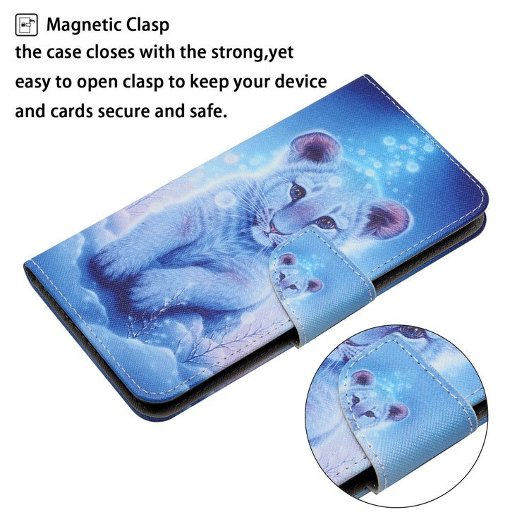 Cross Texture Pattern Printing Phone Case Stand Wallet Shockproof Leather Cover with Wrist Strap for Realme C21 - Leopard