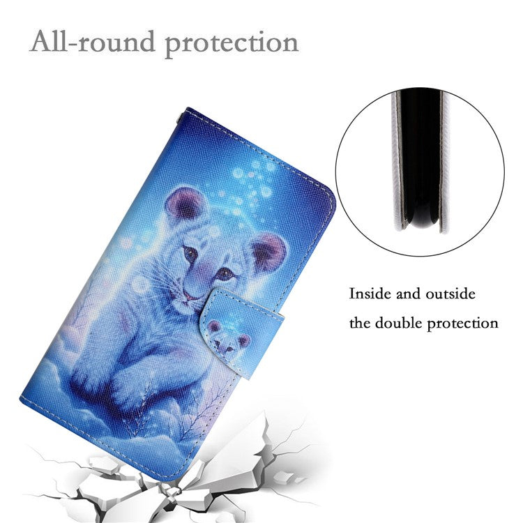 Cross Texture Pattern Printing Phone Case Stand Wallet Shockproof Leather Cover with Wrist Strap for Realme C21 - Leopard
