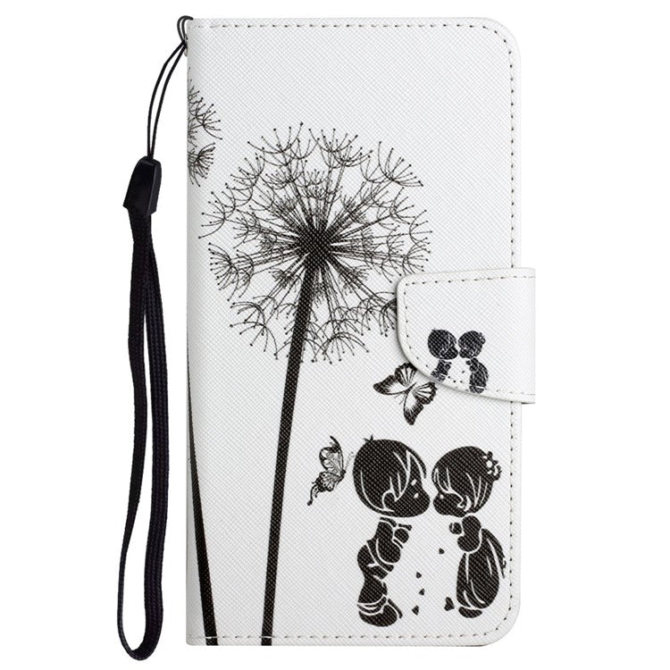 Cross Texture Pattern Printing Phone Case Stand Wallet Shockproof Leather Cover with Wrist Strap for Realme C21 - Dandelion