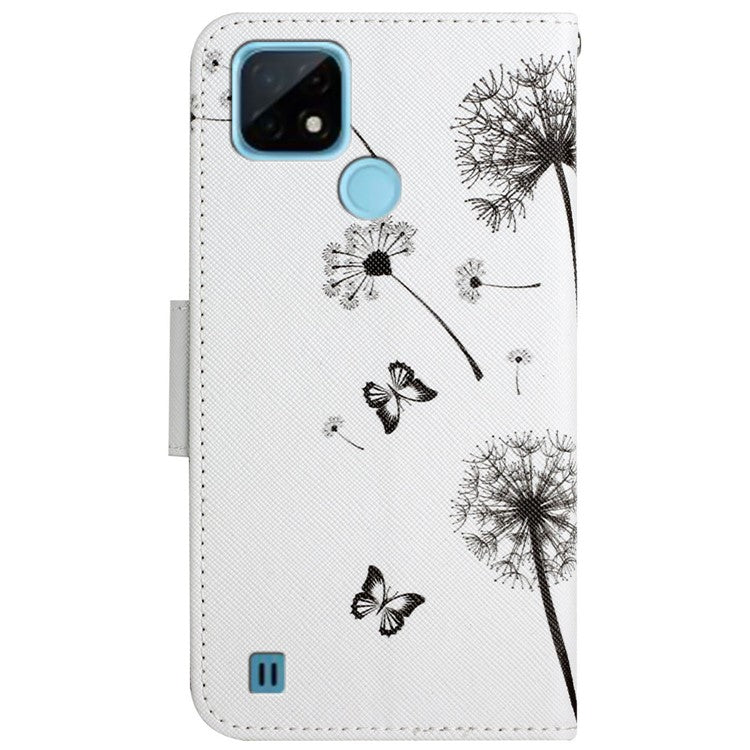 Cross Texture Pattern Printing Phone Case Stand Wallet Shockproof Leather Cover with Wrist Strap for Realme C21 - Dandelion