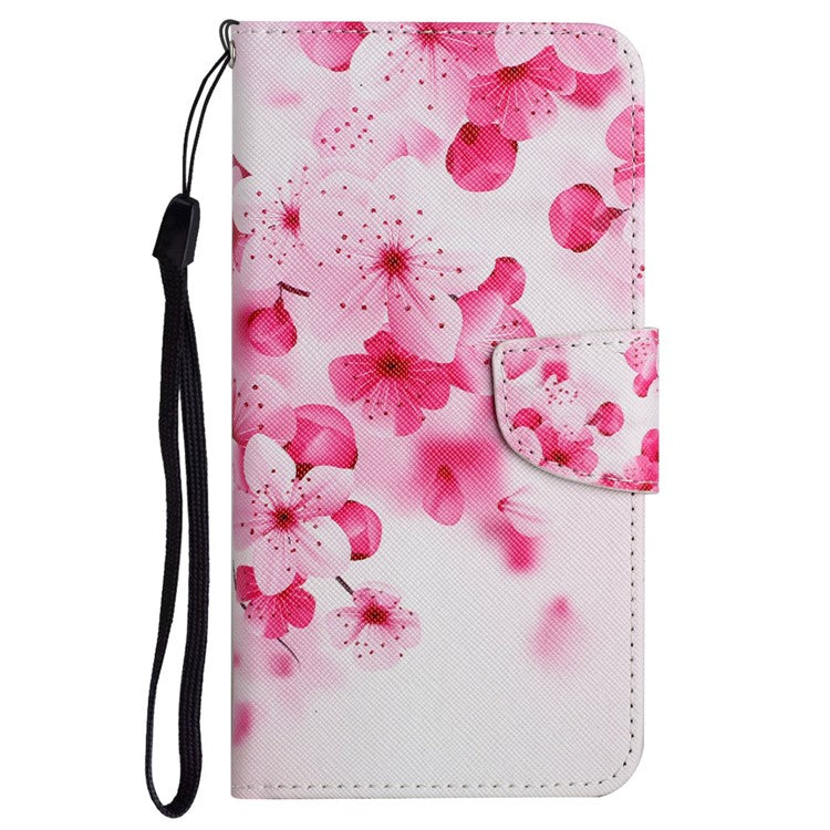 Cross Texture Pattern Printing Phone Case Stand Wallet Shockproof Leather Cover with Wrist Strap for Realme C21 - Red Flower