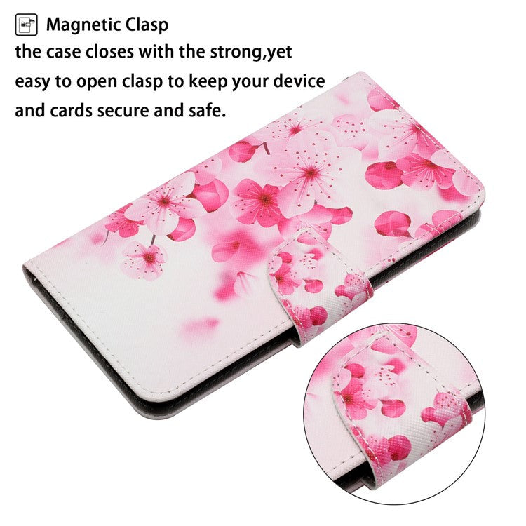Cross Texture Pattern Printing Phone Case Stand Wallet Shockproof Leather Cover with Wrist Strap for Realme C21 - Red Flower