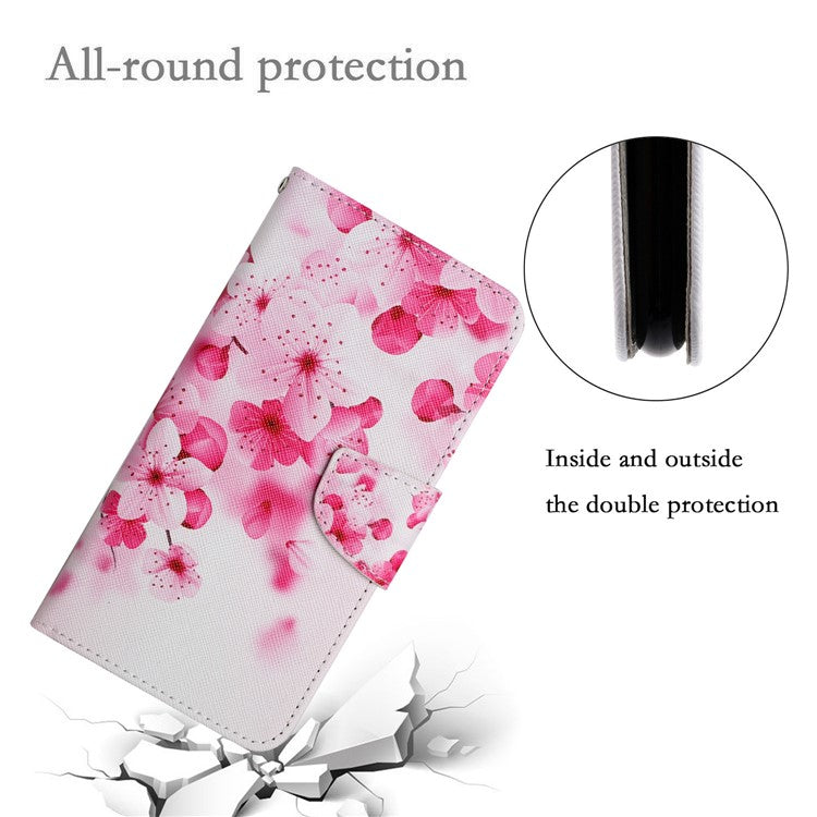 Cross Texture Pattern Printing Phone Case Stand Wallet Shockproof Leather Cover with Wrist Strap for Realme C21 - Red Flower