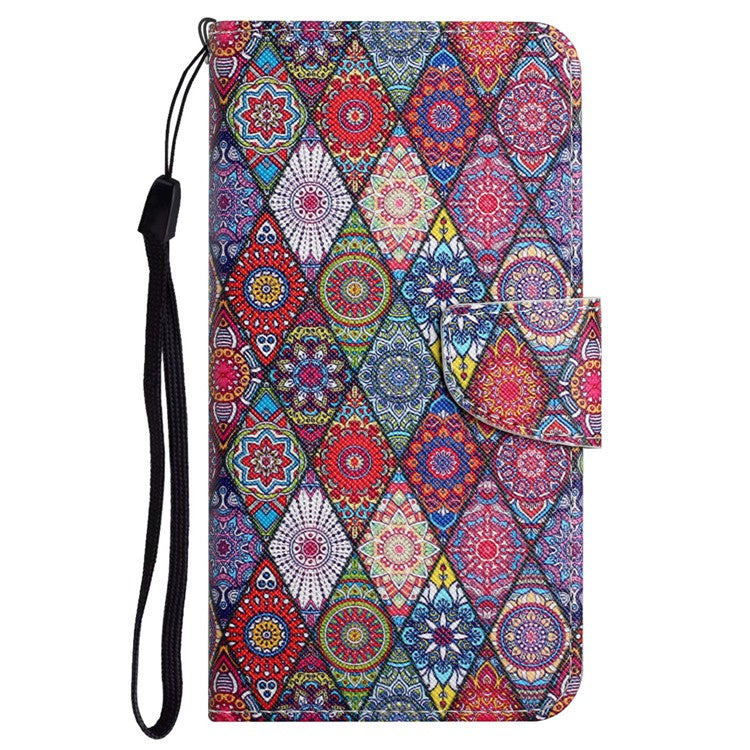 Cross Texture Pattern Printing Phone Case Stand Wallet Shockproof Leather Cover with Wrist Strap for Realme C21 - Kaleidoscope