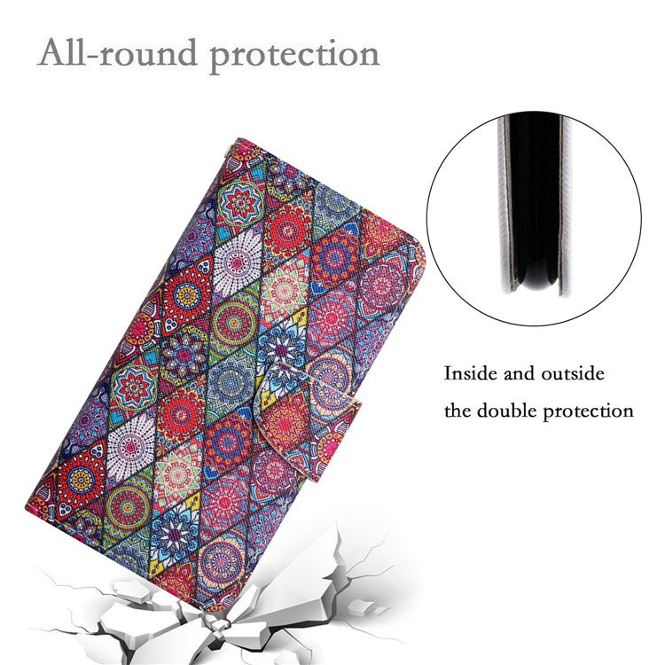 Cross Texture Pattern Printing Phone Case Stand Wallet Shockproof Leather Cover with Wrist Strap for Realme C21 - Kaleidoscope