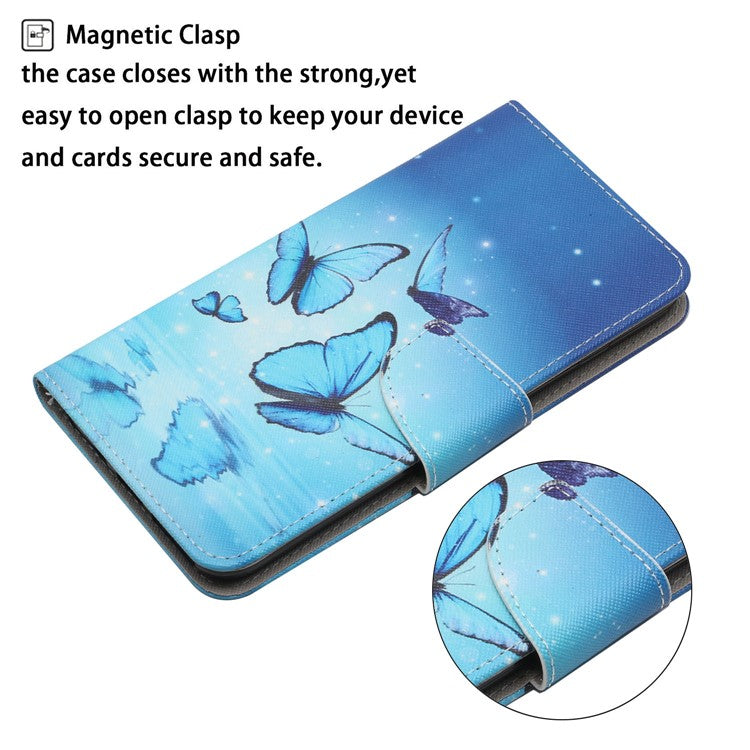 Cross Texture Pattern Printing Phone Case Stand Wallet Shockproof Leather Cover with Wrist Strap for Realme C21 - Flying Butterfly