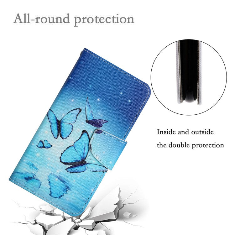 Cross Texture Pattern Printing Phone Case Stand Wallet Shockproof Leather Cover with Wrist Strap for Realme C21 - Flying Butterfly