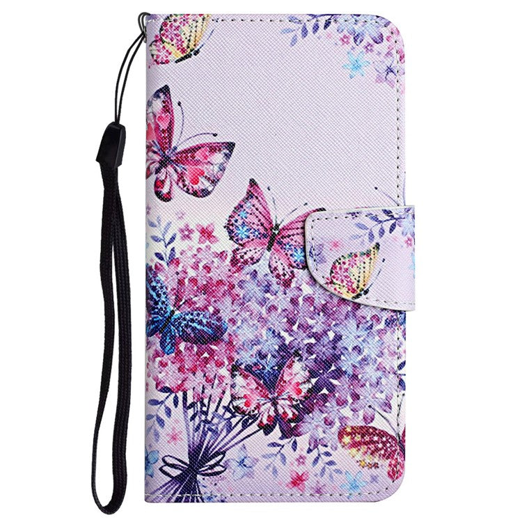 Cross Texture Pattern Printing Phone Case Stand Wallet Shockproof Leather Cover with Wrist Strap for Realme C21 - Beautiful Butterfly