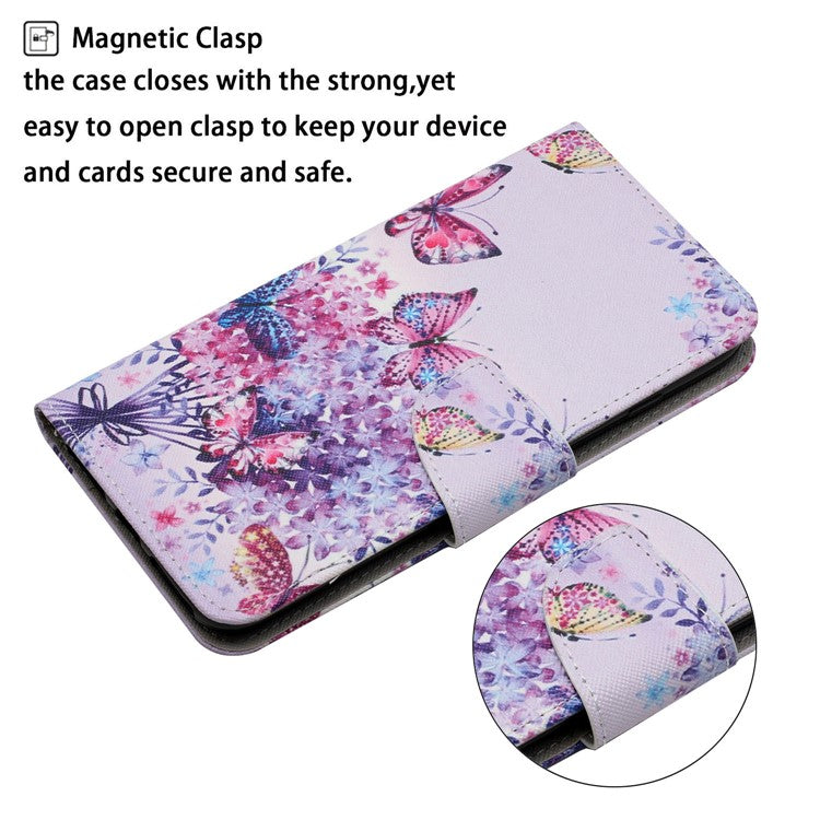Cross Texture Pattern Printing Phone Case Stand Wallet Shockproof Leather Cover with Wrist Strap for Realme C21 - Beautiful Butterfly