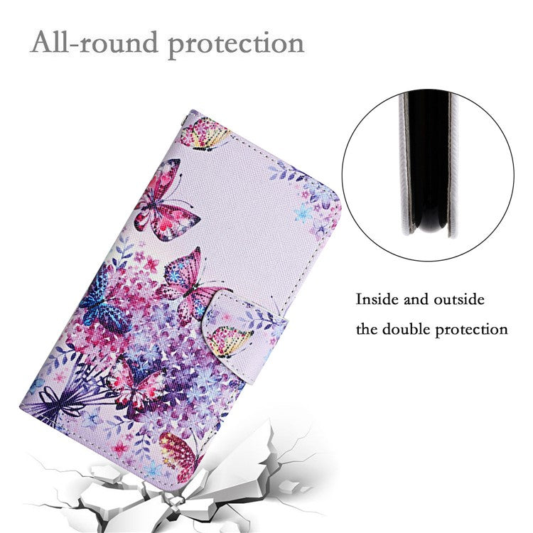 Cross Texture Pattern Printing Phone Case Stand Wallet Shockproof Leather Cover with Wrist Strap for Realme C21 - Beautiful Butterfly